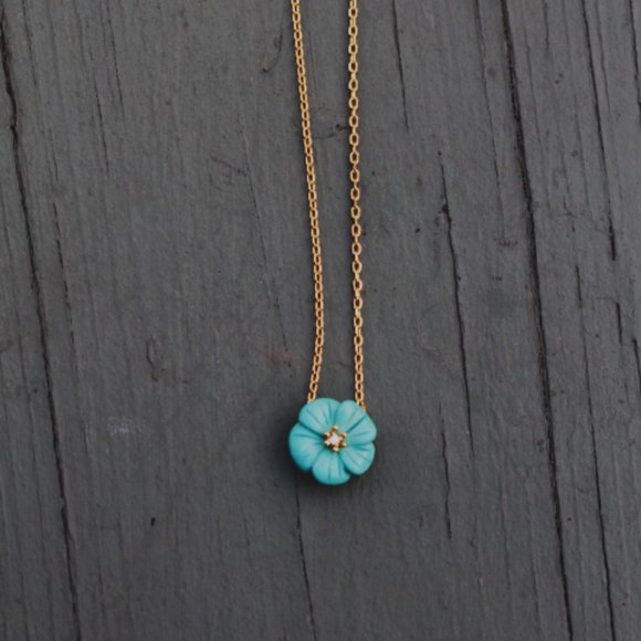Authentic Turquoise Stone Flower Necklace Chain - Picture 12 of 12
